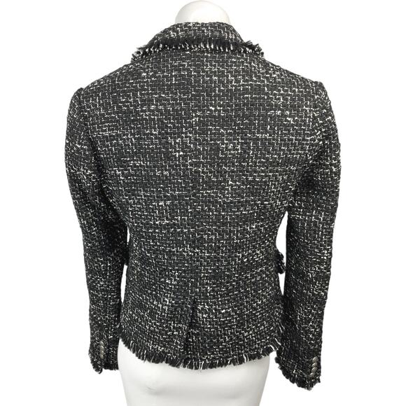 NEW Argent Black Classic Tweed Fringe Button Collar Blazer Coat Jacket Black 4 - Picture 3 of 6